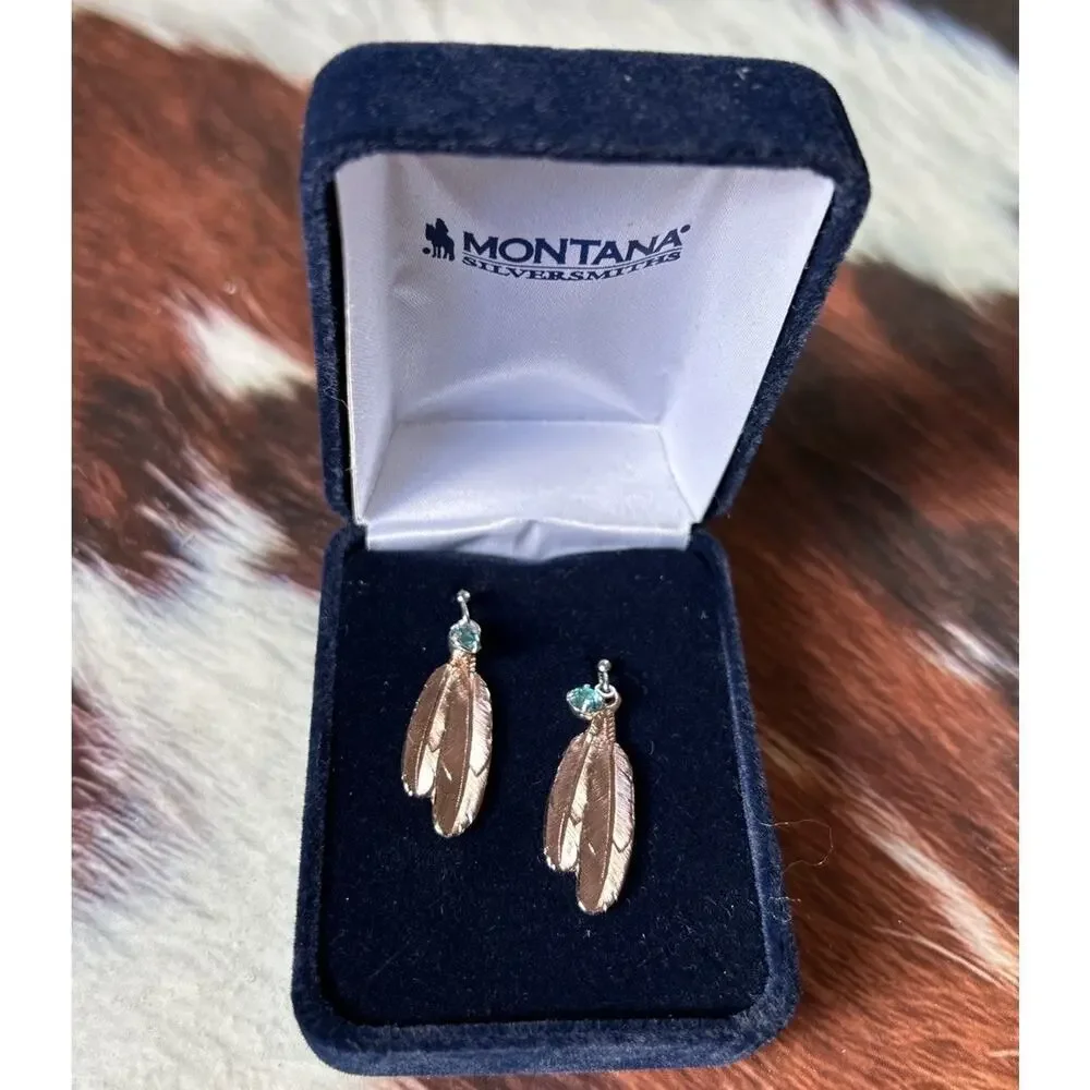 Montana Silversmiths Prairie Dancers Feather Dangle Earrings Golden Color